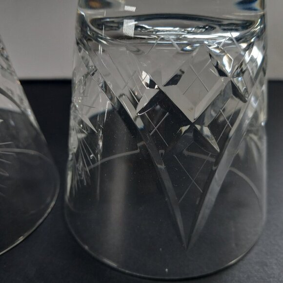 Vintage Pinwheel Cut Crystal Red Wine Goblets Bohemian Style a Pair (2) - Picture 5 of 6